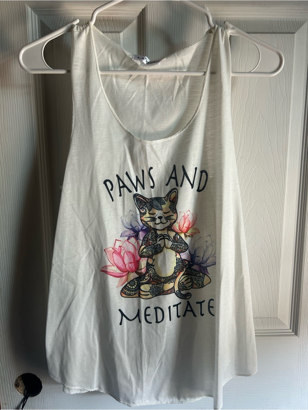 Paws and Meditate White Cat Graphic Tank Top - Pets Cat
